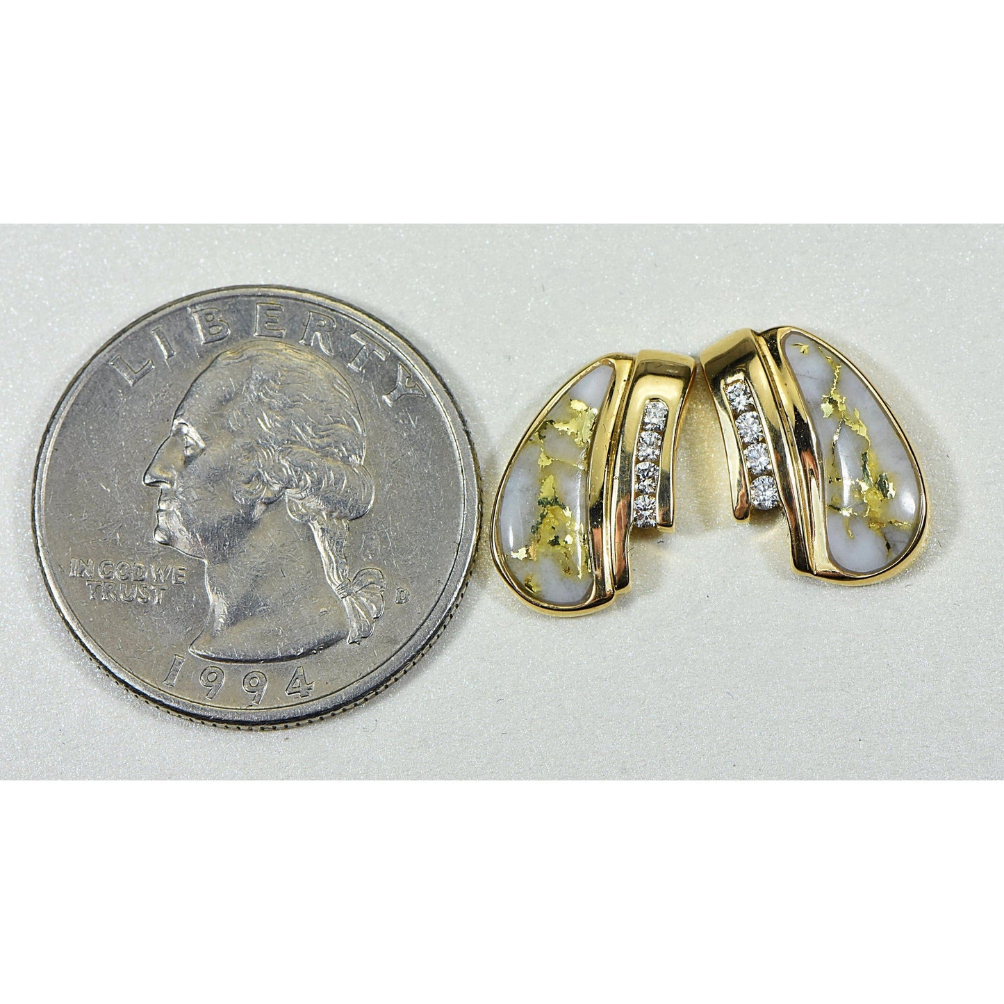 Gold Quartz Earrings Post Backs with Diamonds - EDL47D16Q-Destination Gold Detectors