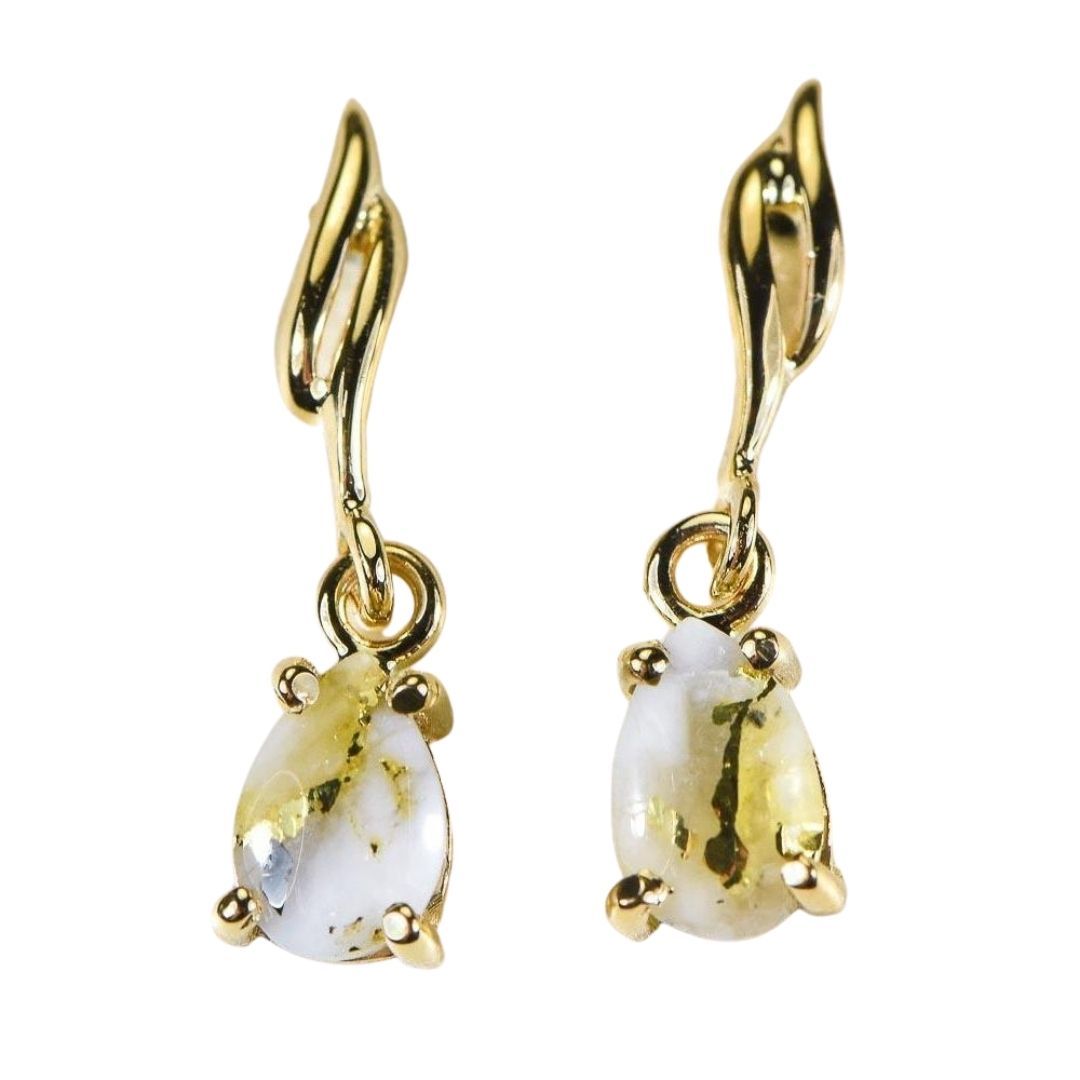 Gold Quartz Earrings Post Drops - EN570SQ-Destination Gold Detectors