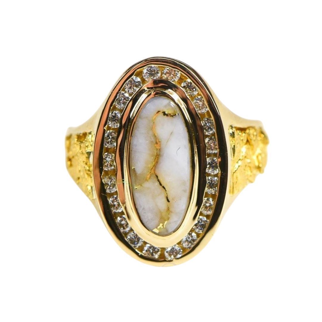 Gold Quartz Ladies Ring with Diamonds - RL1049DQ-Destination Gold Detectors