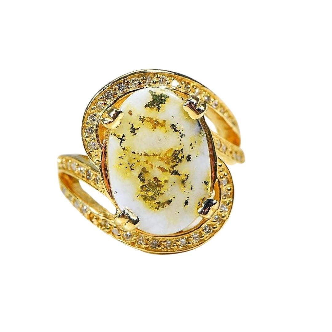 Gold Quartz Ladies Ring with Diamonds - RL1105DQ-Destination Gold Detectors