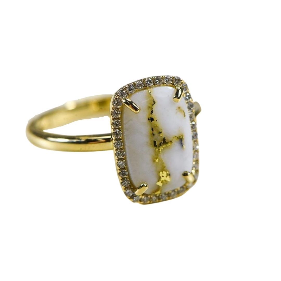 Gold Quartz Ladies Ring with Diamonds - RL1185DQ-Destination Gold Detectors