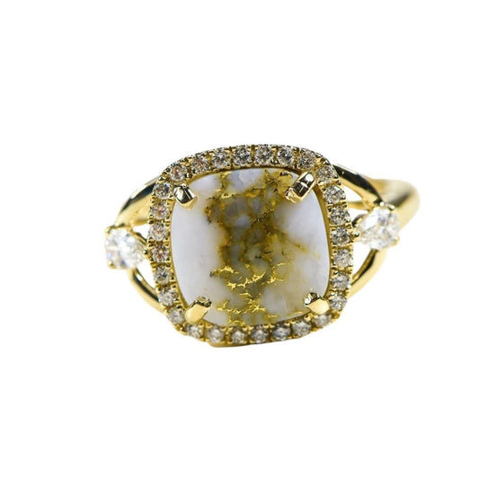 Gold Quartz Ladies Ring with Diamonds - RL1186DQ-Destination Gold Detectors