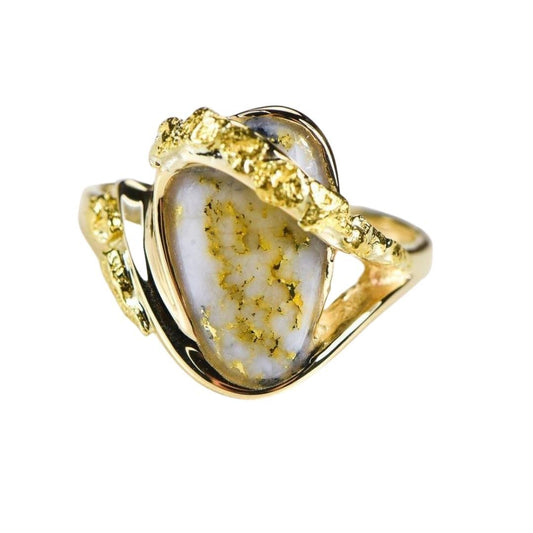 Gold Quartz Ladies Ring with Diamonds - RL549OLQ-Destination Gold Detectors