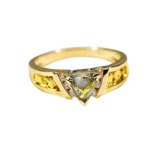 Gold Quartz Ladies Ring with Diamonds - RL881D12NQ-Destination Gold Detectors