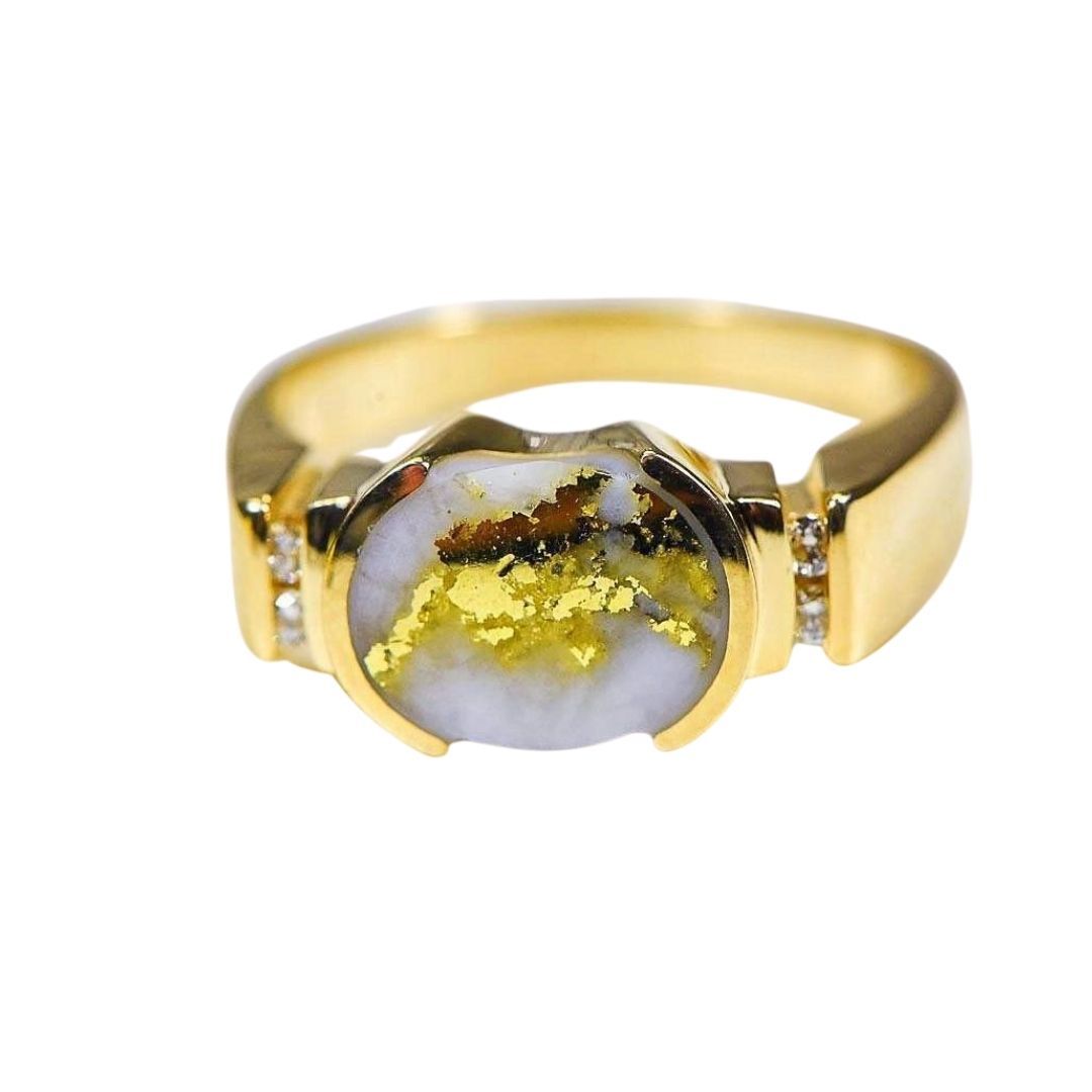 Gold Quartz Ladies Ring with Diamonds - RLDL4D6Q-Destination Gold Detectors