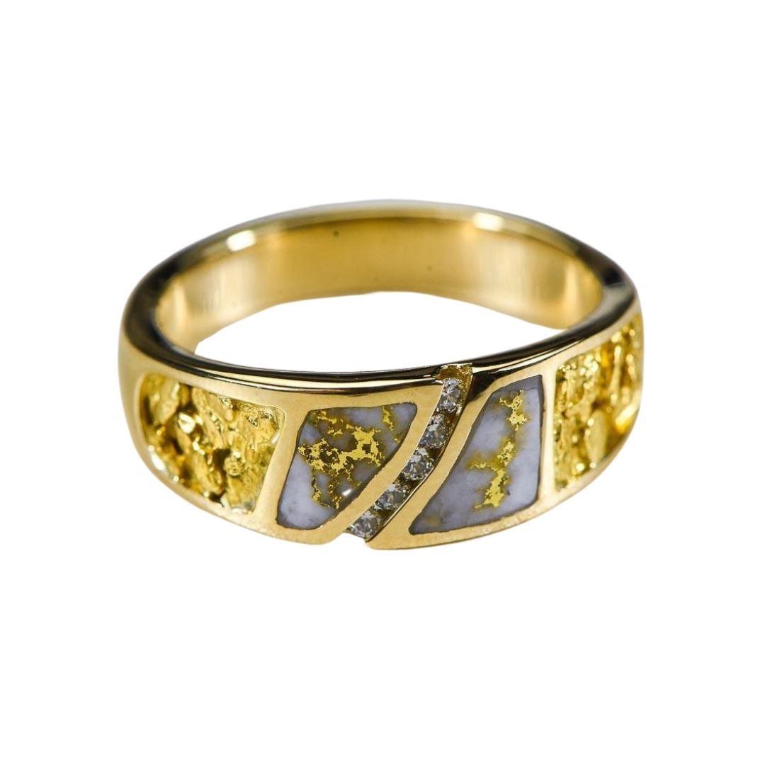 Gold Quartz Mens Ring with Diamonds - RM731SD10NQ-Destination Gold Detectors