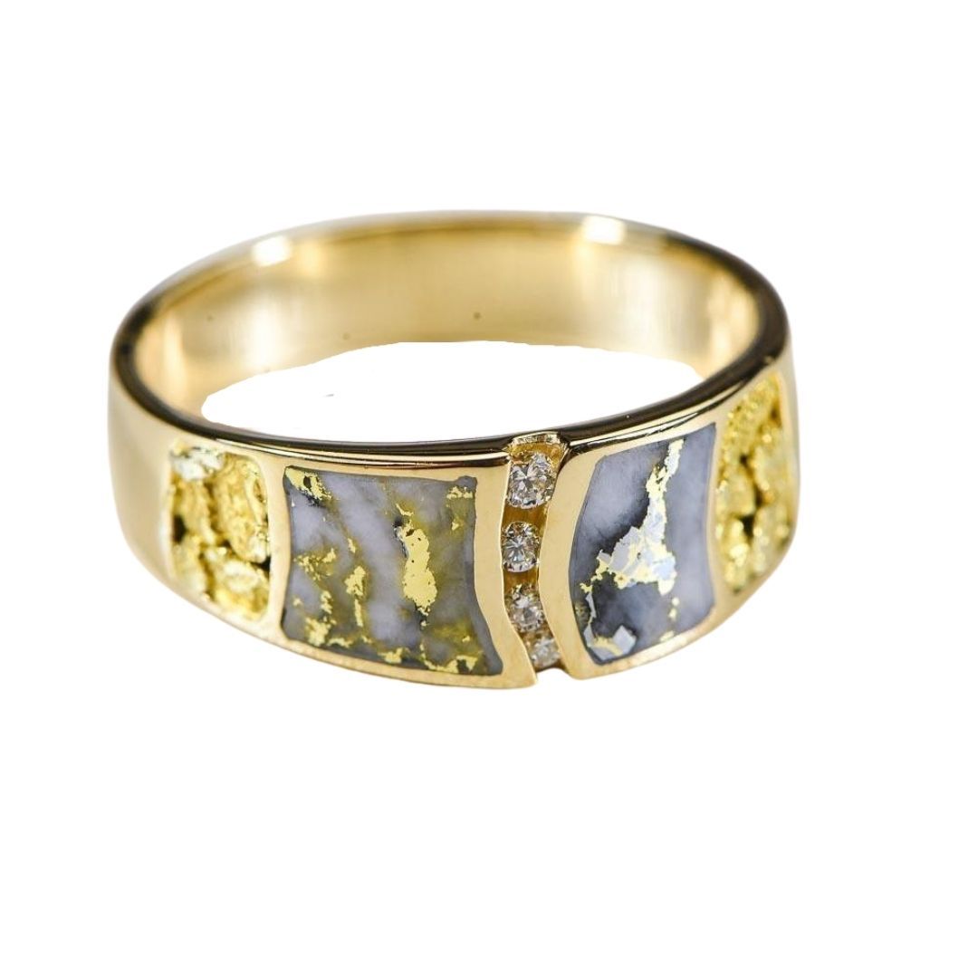 Gold Quartz Mens Ring with Diamonds - RMDL58SD9NQ-Destination Gold Detectors