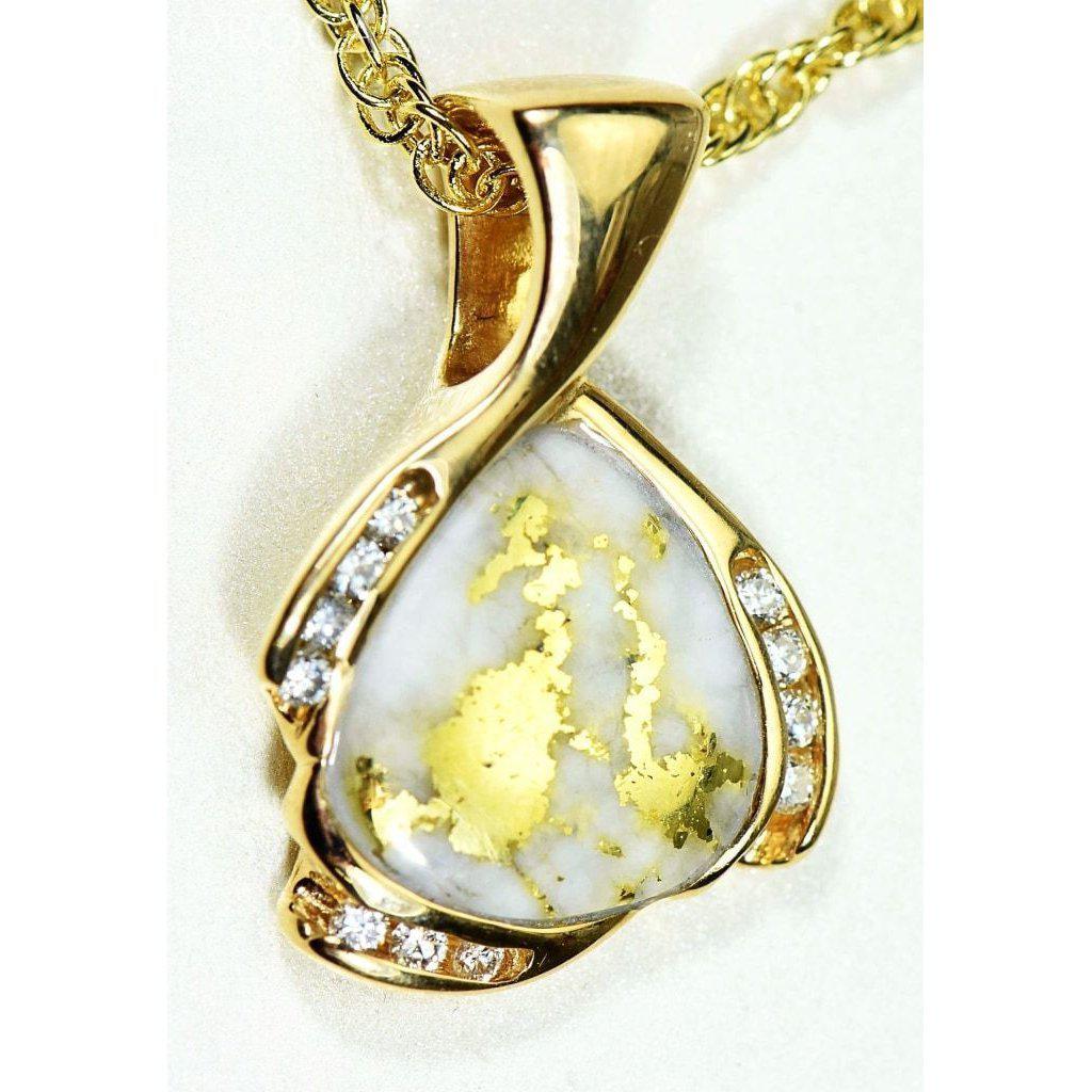 Gold Quartz Pendant with Diamonds - PDL105SD16.5QX-Destination Gold Detectors