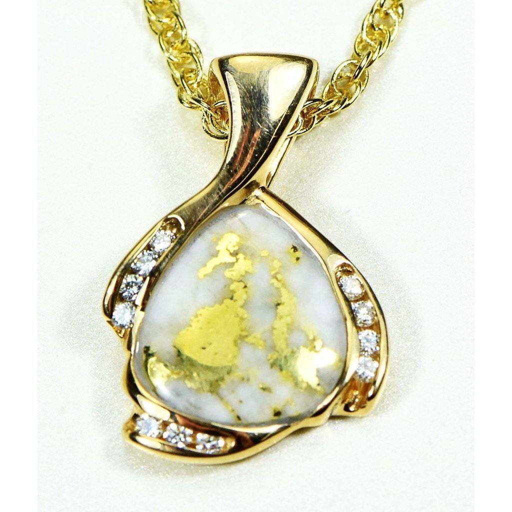 Gold Quartz Pendant with Diamonds - PDL105SD16.5QX-Destination Gold Detectors