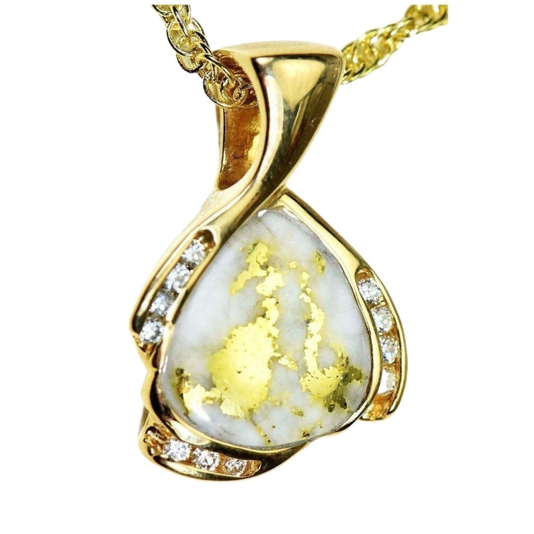 Gold Quartz Pendant with Diamonds - PDL105SD16.5QX-Destination Gold Detectors