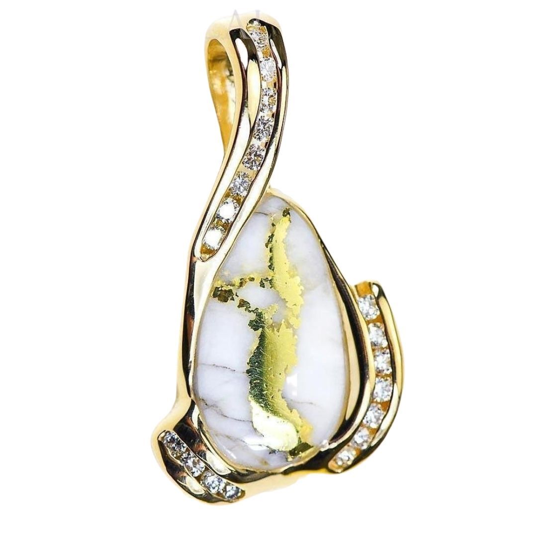 Gold Quartz Pendant with Diamonds - PDL106D38QX-Destination Gold Detectors