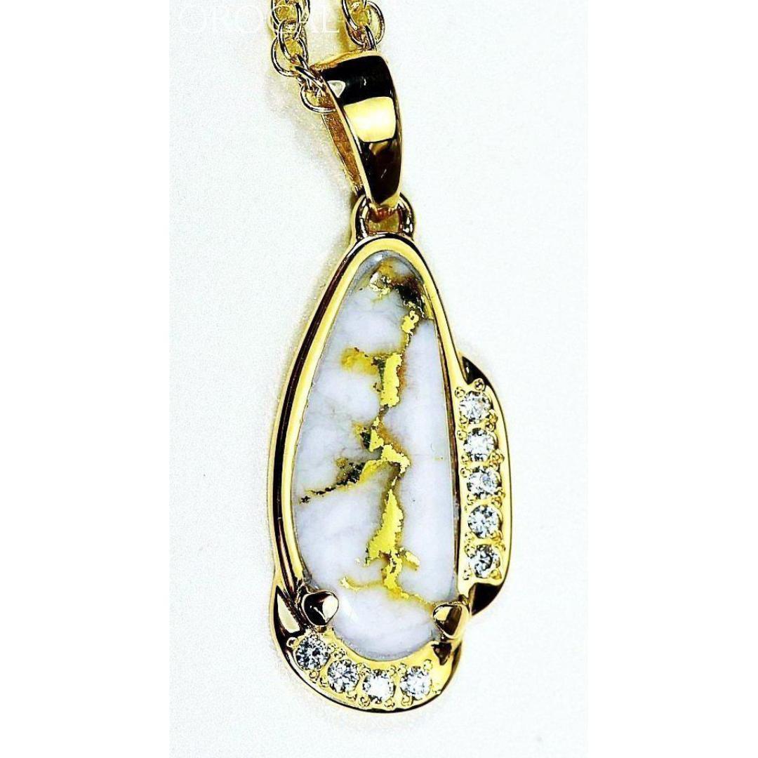 Gold Quartz Pendant with Diamonds - PN1106SDQ-Destination Gold Detectors