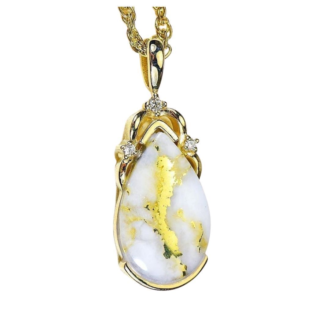 Gold Quartz Pendant with Diamonds - PN1132DQ-Destination Gold Detectors