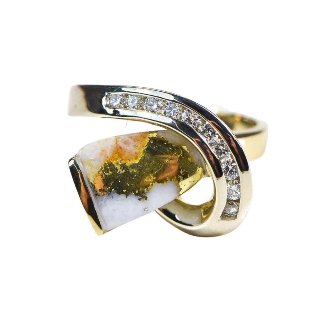 Gold Quartz Ring with Diamonds- RLDL34D30Q-Destination Gold Detectors