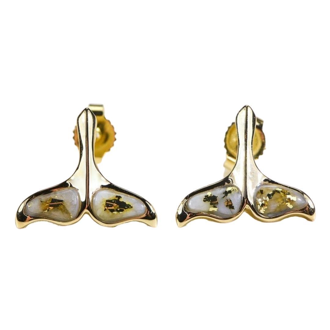 Gold Quartz Whale Tail Earrings Post Backs - EDLWT8SQ-Destination Gold Detectors